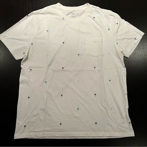Two Gap pocket tees t-shirts, white and navy, palm tree all-over print, XL